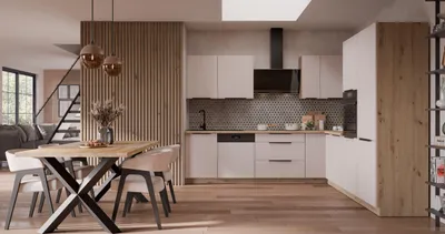 Produktbild von Winkelküche SOLANO 280x270 cm Küchenzeile Eckküche Einbauküche Küche Kaschmir beige matt + Eiche Artisan matt