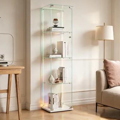 Immagine prodotto di INONEFT: Vetrine espositive in vetro, con 4 ripiani, vetrina con luci a LED e serratura, 1 porta, mobiletto vetrina per soggiorno o camera da letto