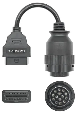 Zdjęcie produktu dla Przewód adapterowy Catterpillar CAT-14 pin Deutsch żeński → OBD-II 16 pin żeński do maszyn ciężkich, koparek, generatorów i ładowarek