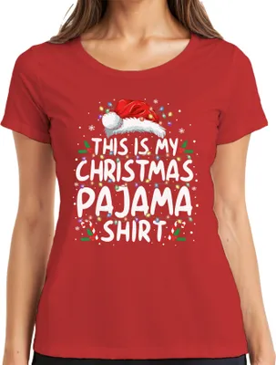 Produktbild von This is my Christmas Pajama Shirt Lichterkette - Weihnachten Xmas Christmas Damen T-Shirt, Rot, M