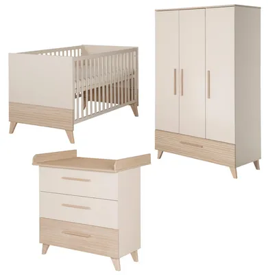 Produktbild von roba Kinderzimmer Set 3-teilig Sidney - Kinderbett 70 x 140 cm umbaubar + Wickelkommode mit 3 Schubladen + Kinderkleiderschrank