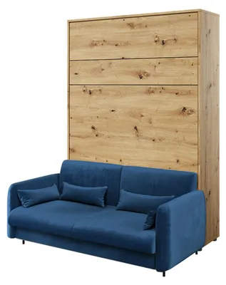 Produktbild von MEBLINI Schrankbett mit Sofa Bed Concept - Wandbett mit Lattenrost - Klappbett mit Schrank - Wandklappbett - Murphy Bed - BC-12 - 160x200cm Vertikal - Artisan Eiche/Blau mit Matratze