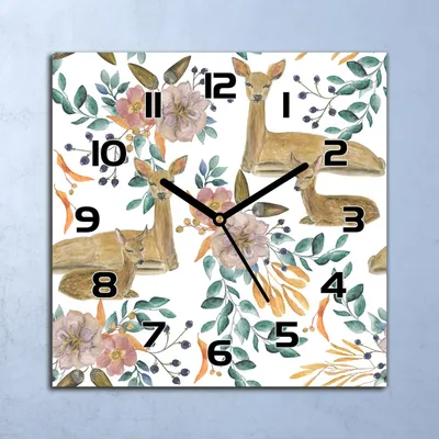 Produktbild von Wanduhr Echt-Glas-Küchenuhr Aquarell Hirsch Quarz Lautlos 30x30 Deko Bilder