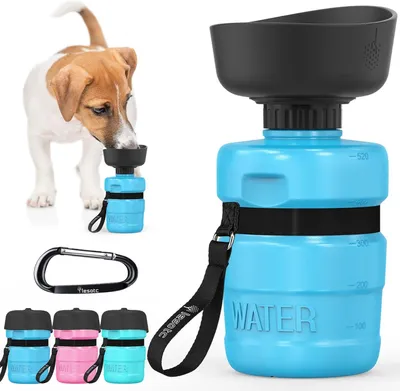 Produktbild von Hunde Trinkflasche 1000 ml, faltbar, auslaufsicher, blau, für Wandern