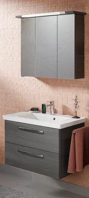 Produktbild von Waschplatz Set Badezimmer mit Mineralmarmor Waschbecken TRENTO-66 in Graphit Struktur Nb., B/H/T: ca. 80/200/51 cm