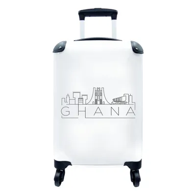 Produktbild von MuchoWow® Koffer Handgepäck Trolley Rollkoffer Kleine Reisekoffer mit 4 Rollen - Skyline "Ghana" schwarz auf weiß - Cabin Size < 55x40x23 cm & 55x40x20 cm - Fotokoffer - Kabinenkoffer - Boardgepäck - Reise-Box - Reisekoffer - Reisegepäck - Koffer mit Bild - Trolley für Kinder