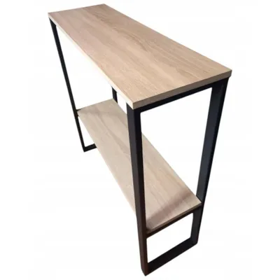 Zdjęcie produktu dla Konsola loft dąb sonoma 90x29x92cm 2 poziomy stolik pomocniczy metal