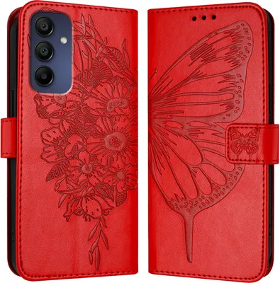 Produktbild von Mobigear Butterfly  Samsung Galaxy A16 Hülle Klapphülle Geldbörse - Rot