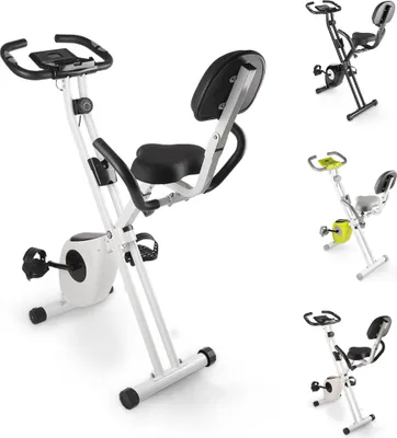 Produktbild von Heimtrainer - BIGZZIA 2-in-1 faltbares Heimtrainer mit Arm-Widerstandsbändern und 8 verstellbaren Magnetwiderständen, Fahrrad mit Herzfrequenzmessung und LCD-Display, Heim-Fitness-Ausrüstung - Schwarz und weiß