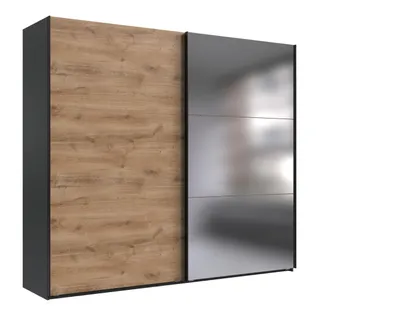 Produktbild von Schwebetürenschrank >palermo< PLANKENEICHE Nachbildung / Spiegel / GRAPHIT - 250x216x65cm (BxHxT)