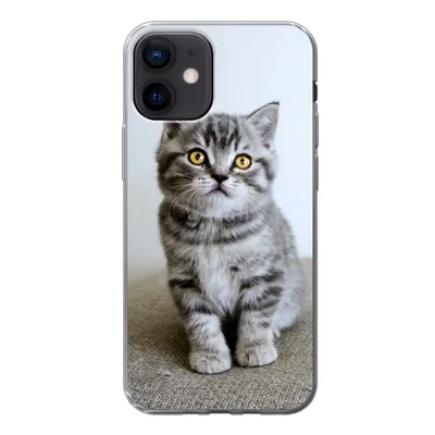 Produktbild von MuchoWow® Handyhülle Schutzhülle Hülle für iPhone 12 Kätzchen - Augen - Gelb - Mädchen - Kinder - Jungen - Kinder Silikon Softcase Handy Hülle - Schutzhülle