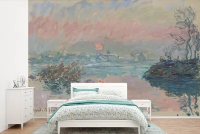 Produktbild von MuchoWow® Fototapete für Wohnzimmer oder Schlafzimmer Wandtapete Vinyl Motivtapete Sonnenuntergang an der Seine in Lavacourt - Gemälde von Claude Monet - 600x400 cm - Vinyltapeten
