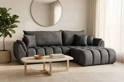 Produktbild von Ecksofa Schlafsofa Sofa COLLIN in Stoff Monolith Dunkelgrau Ottomane Rechts