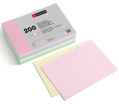 Obrázok produktu pre Miquelrius – Kartičky s linkovaním, pastelové farby, 200 kusov, formát A5, 210 x 148 mm