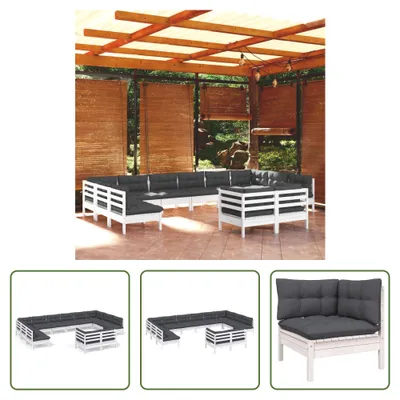 Produktbild von The Living Store 12-tlg. Garten-Lounge-Set mit Kissen Weiß Kiefer Massivholz