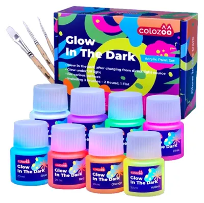 Acrylfarbe-Set 8x20 ml + 3 Pinsel – Leuchtet im Dunkeln