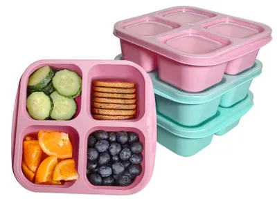 Produktbild von Snackbox, Bento-Box mit 4 Fächern, wiederverwendbar, zur Zubereitung von Mahlzeiten, Lunchbox für Kinder und Erwachsene, mit Fächern zur Aufbewahrung von Lebensmitteln.