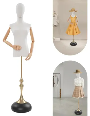 Produktbild von Damen Schneiderpuppe - Freistehende Oberkörper Schneiderbüste - Verstellbare Höhe 140-200 cm - Gesamthöhe 230 cm - Metallständer - Holzoptik