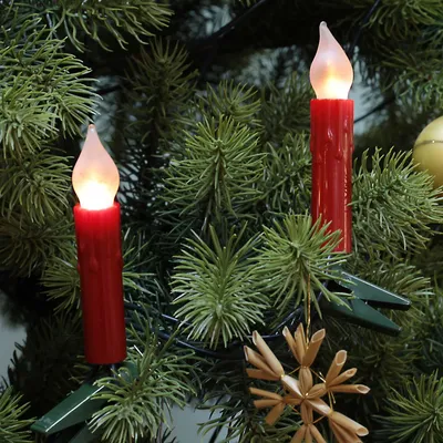 Produktbild von Lichterkette Weihnachtsbaum LED Filament mit Flammeneffekt innen 30 teilig,  Germany, Riffelkerzen, mit Wachstropfen, perlrot 815061