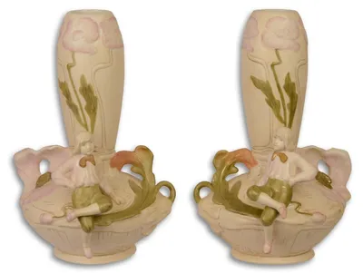 Produktbild von Casa Padrino Jugendstil Porzellan Blumenvasen Set Beige / Mehrfarbig 17,5 x 17 x H. 25,8 cm - Deko Vasen