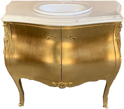 Image de Casa Padrino Luxus Baroque lavabo commode or avec plateau en marbre - meubles de salle de bains de luxe baroque