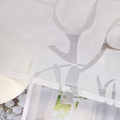 Produktbild von Scheibengardine, Ösen, Voile Bistrogardine Küchengardinen, Kurzstore mit Astmuster, halbtransparent, Weiß B x H 140 x 60 cm