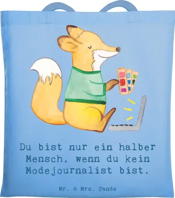 Produktbild von Mr. & Mrs. Panda Jutebeutel Modejournalist Herz - Sky Blue - Geschenk, Laptoptasche, Shopping Tasche, totebag, Ausbildung, Spruch, Tote Bag, Uni, Journalist, Lustig