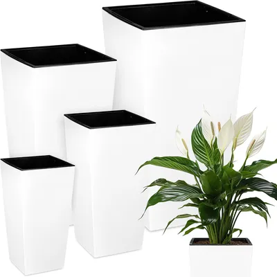 Immagine prodotto di Set di 4 vasi da fiori Prosperplast | Urbi Square | Bianco | 17 cm, 20 cm, 22,5 cm, 24 cm
