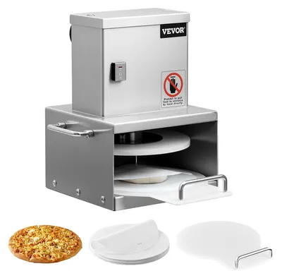 Produktbild von VEVOR Elektrische Pizzateigpresse, 6 Zoll Pizzateigpressplatte, Edelstahl Brotpresse, einstellbare Dicke, kommerzielle Formmaschine, mit 100 Stück Backpapier