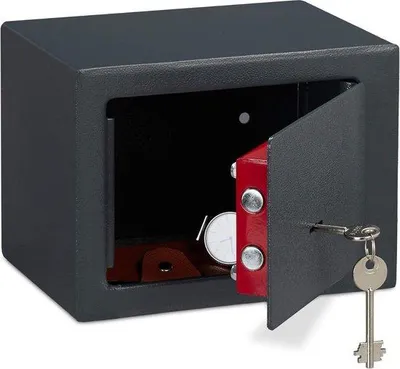 Image de Coffre-fort sécurisé avec serrure – Coffre-fort à double verrouillage – Armoire avec serrure et protection anti-effraction – Coffre-fort Prive – Coffre-fort gris