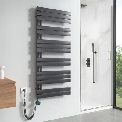 Produktbild von Heilmetz Handtuchtrockner Elektrisch Anthrazit Heizkörper 1385 x 600mm Asymmetrie Design Badheizkörper