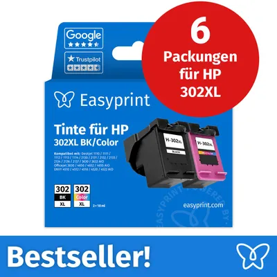 Produktbild von Easyprint Tintenpatronen für HP 302XL, Multipack (BK/C/M/Y), 6 Stück