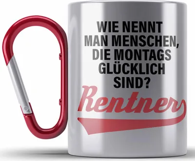 Produktbild von Trendation - -  Renter Edelstahl Tasse Karabiner Ruhestand Geschenk Rente Mann Frau Lustig Renteneintritt Abschied Rentnerin Sprüche (Rot)