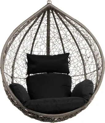 Produktbild von Home Deluxe Hängesessel Cielo, Polyrattan Schwarz, ohne Gestell, inkl. Sitz- und Rückenkissen, ca. 123x100 cm (HxB), max. 120 kg Traglast, wetter- & UV-beständig, für Innen & Außen