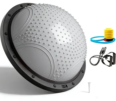 Immagine prodotto di Palla da yoga seminflata, 58 cm, con elastico e pompa per gonfiaggio, ideale per esercizi di Pilates, allenamento e riabilitazione