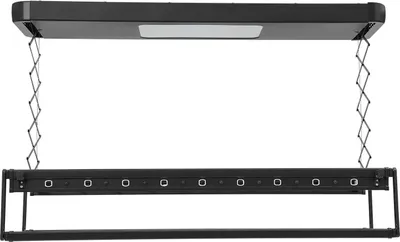 Produktbild von Wäscheständer - Elektrisches Trockengestell - Fernbedienung 20 m - LED 24 W - Verstellbar 130–215 cm - Faltbar - Kohlenstoffstahl & Aluminium - Schwarz