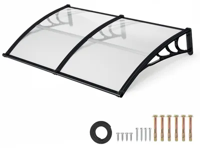 Immagine prodotto di Tettoia per porta d'ingresso Ikodm con grondaia, 200 x 100 cm, policarbonato, nero/trasparente