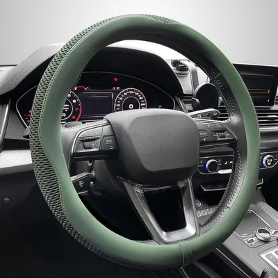 Immagine prodotto di Copertura universale per volante, 15 pollici, in microfibra effetto pelle, verde, traspirante e antiscivolo