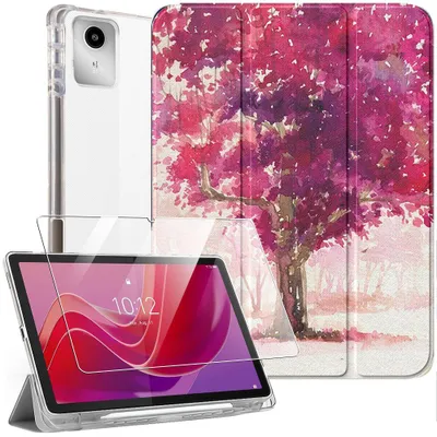 Image de Coque + Verre Trempé pour Lenovo Tab M11 2024, Antichoc Anti-Rayures avec Porte-Stylet -Motif Arbre