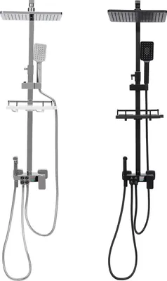 Zdjęcie produktu dla Zestaw prysznicowy - Armatura prysznicowa - Kwadratowa głowica prysznicowa - 4 funkcje - Regulowana wysokość 70-115 cm - Montaż - Jasny srebrny