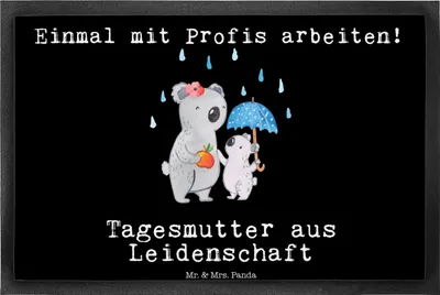 Produktbild von Mr. & Mrs. Panda Schmutzmatte Tagesmutter Leidenschaft 40 x 60 cm - Schwarz - Geschenk, Fußabtreter, Fussmatte, fußmatte, Bodenvorleger, Schmutzfangmatte