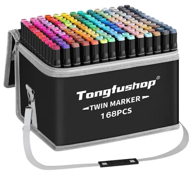 Produktbild von Filzstifte Set 168+2 Farben Doppelte Spitze Schnell Trocknend Alkoholmarker mit Tragetasche