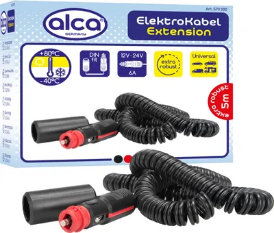 Produktbild von alca®  Verlängerungskabel 5m Spiral 12 V / 24 V 6A Zigarettenanzünder Verlängerung Stecker Autostecker Kabel Ladegerät Adapter Strom