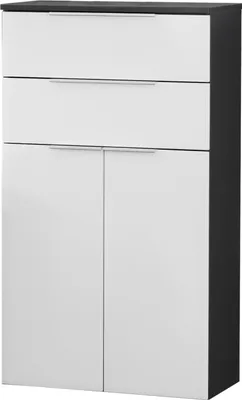 Produktbild von FACKELMANN Doppel-Midischrank KARA / Badschrank mit Soft-Close-System / Maße (B x H x T): ca. 61 x 107 x 32 cm / mit Schubladen und Türen / Korpus: Anthrazit / Front: lackiertes Glas in Weiß