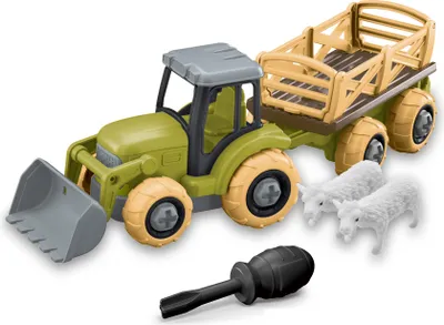 Produktbild von Traktor mit Anhänger und Tieren zum Zusammenschrauben, 25 cm