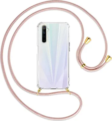 Produktbild von Handykette Backcover-Schutzhülle mit Band (Metall goldfarben) für Realme 6 / 6S - roségold