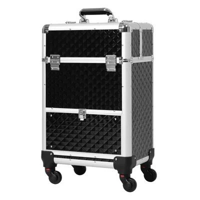 Image de HOMCOM Valise à maquillage, valise, trousse à cosmétiques, poignée télescopique réglable, 34 L x 25 l x 62 H cm, aluminium. Noir