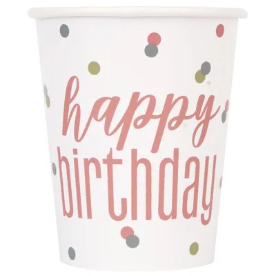 Produktbild von 8 Becher Happy Birthday roségold