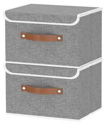 Image de 2 paniers de rangement pliables, boîtes de rangement décoratives avec poignées, organiseurs d'armoire, pour les vêtements