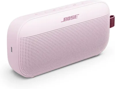 A pink Bose SoundLink Flex Bluetooth speaker is shown against a white background.